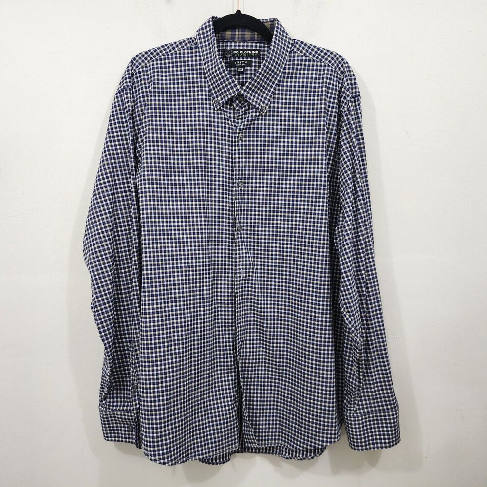 BC Clothing Expedition Stretch Check Long Sleeve Plaid Button Up Shirt Mens XXL